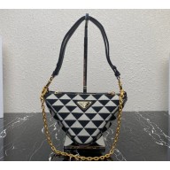 Prada Symbole leather and fabric mini bag 1BC176 Black/White 2023