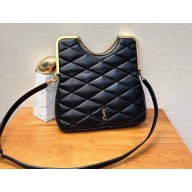 Saint Laurent Cerniera Shoulder Bag in Quilted Leather 754001 Black