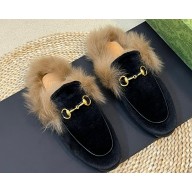 Gucci Wool Fur 2015 Re-Edition women's Princetown Slipper with Horsebit 397749 Velvet Black 2023