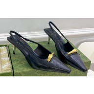 Gucci Heel 5.5cm Leather Pumps with Tiger head 764198 crocodile print Black 2023