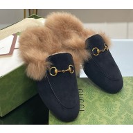Gucci Wool Fur 2015 Re-Edition women's Princetown Slipper with Horsebit 397749 Felt Black 2023