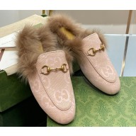 Gucci Wool Fur 2015 Re-Edition women's Princetown Slipper with Horsebit 397749 Jumbo GG Canvas Light Pink 2023