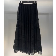 Dior Flared Mid-Length Skirt in Black Technical Cotton Lace with D-Lace Butterfly Motif 2023