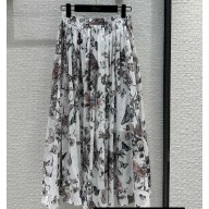 Dior Flared Mid-Length Skirt in White and Pastel Pink Cotton Voile with Toile de Jouy Mexico Motif 2023