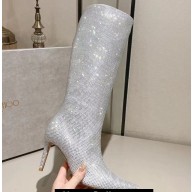 Jimmy Choo Heel 8.5cm Knee-High Boots with Crystals in Suede Silver 2023