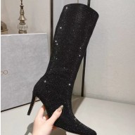 Jimmy Choo Heel 8.5cm Knee-High Boots with Crystals in Suede Black 2023