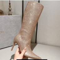 Jimmy Choo Heel 8.5cm Knee-High Boots with Crystals in Suede Gold 2023