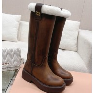 Miu Miu Shearling lining Fumé leather boots 5W971D Sienna 2023
