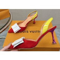 Louis Vuitton Heel 7.5cm Blossom Slingback Pumps with Bow Suede Red/Patent White 2023