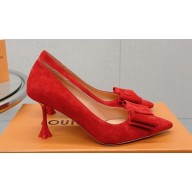Louis Vuitton Heel 7.5cm Blossom Pumps with Bow Suede Red 2023
