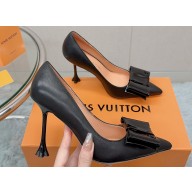 Louis Vuitton Heel 9.5cm Blossom Pumps with Bow Lambskin Black 2023