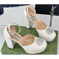 Gucci Heel 11.5cm Women's platform 3.5cm pumps with crystals Double G 762386 Patent White 2023