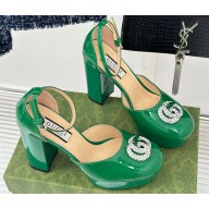 Gucci Heel 11.5cm Women's platform 3.5cm pumps with crystals Double G 762386 Patent Green 2023