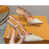 Louis Vuitton Heel 9.5cm Blossom Slingback Pumps Patent Creamy 2023