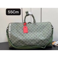 Louis Vuitton Monogram Canvas Keepall Bandoulière 55 Bag M23963 Khaki Green/Vermillion Red 2023