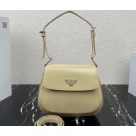 Prada Cleo brushed leather shoulder bag with flap 1BD316 Beige 2023