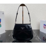 Prada Cleo brushed leather shoulder bag with flap 1BD316 Black 2023