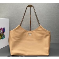 Prada Soft Calfskin Leather Chain Tote Bag 1BA638 Beige 2023