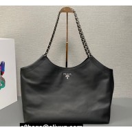 Prada Soft Calfskin Leather Chain Tote Bag 1BA638 Black 2023