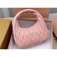 Miu Miu Wander matelassé nappa leather hobo bag 5BC125 Light Pink 2023