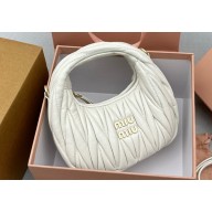 Miu Miu Wander matelassé nappa leather hobo mini-bag 5BP078 White 2023