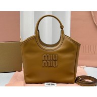 Miu Miu IVY leather Small Tote bag 5BG276 Brown 2023