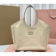Miu Miu IVY leather Large Tote bag 5BG276 Beige 2023