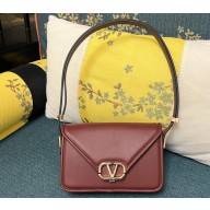 Valentino shoulder Letter Small Bag in smooth calfskin Burgundy 2023