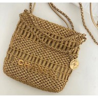 Chanel metallic calfskin macrame CHANEL 22 Mini Handbag AS3980 Gold 2023