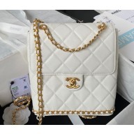 Chanel Grained Calfskin & Gold-Tone Metal Chain Backpack Bag AS4490 White 2023
