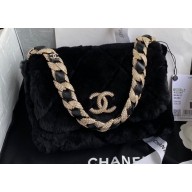 Chanel Shearling and Crystal Flap Bag AS2240 Black 2023