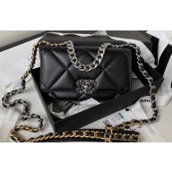 Chanel 19 Shiny Lambskin Wallet On Chain WOC Bag AP3267 Black/Silver 2023