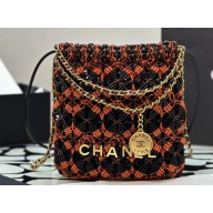 Chanel metallic calfskin macrame CHANEL 22 Mini Handbag AS3980 Light Brown/Burgundy/Black 2023