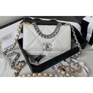 Chanel 19 Shiny Lambskin Wallet On Chain WOC Bag AP3267 White/Silver 2023