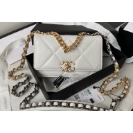 Chanel 19 Shiny Lambskin Wallet On Chain WOC Bag AP3267 White/Gold 2023