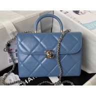 Chanel Quilted Shiny Calfskin & Gold-Tone Metal Small box Bag AS4470 Denim Blue 2023