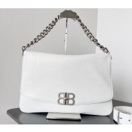Balenciaga BB Soft Large Flap Bag in peach calfskin White/Silver 2023