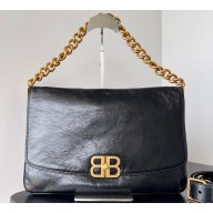 Balenciaga BB Soft Large Flap Bag in peach calfskin Black/Gold 2023