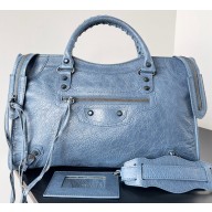 Balenciaga Classic City Large Handbag in Arena calfskin Navy Blue
