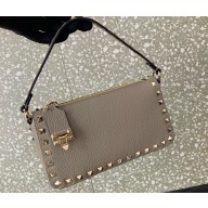 Valentino Small Rockstud Grainy Calfskin Crossbody Bag Gray 2023