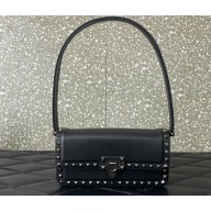 Valentino Rockstud23 E/W Smooth Calfskin Shoulder Bag Black 2023