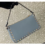 Valentino Small Rockstud Grainy Calfskin Crossbody Bag Blue 2023