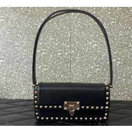 Valentino Rockstud23 E/W Smooth Calfskin Shoulder Bag Black/Gold 2023