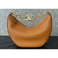 Valentino Small Vlogo Moon Hobo Bag In Leather Brown With Chain 2023