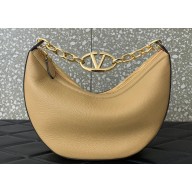 Valentino Small Vlogo Moon Hobo Bag In Leather Beige With Chain 2023