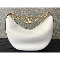 Valentino Small Vlogo Moon Hobo Bag In Leather White With Chain 2023