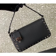 Valentino Small Rockstud Grainy Calfskin Crossbody Bag Black 2023