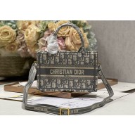 Dior Mini Dior Book Tote Bag with Strap in Gray Dior Oblique Embroidery
