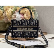 Dior Mini Dior Book Tote Bag with Strap in Blue and Beige Dior Oblique Embroidery
