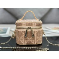 Lady Dior Micro Vanity Case In Beige Cannage Cotton with Micropearl Embroidery